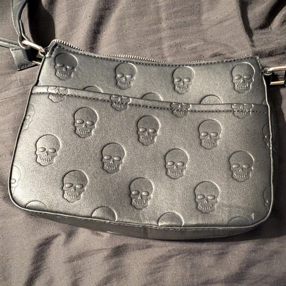 MAD Engine Gray Skull Embossed Shoulder Bag